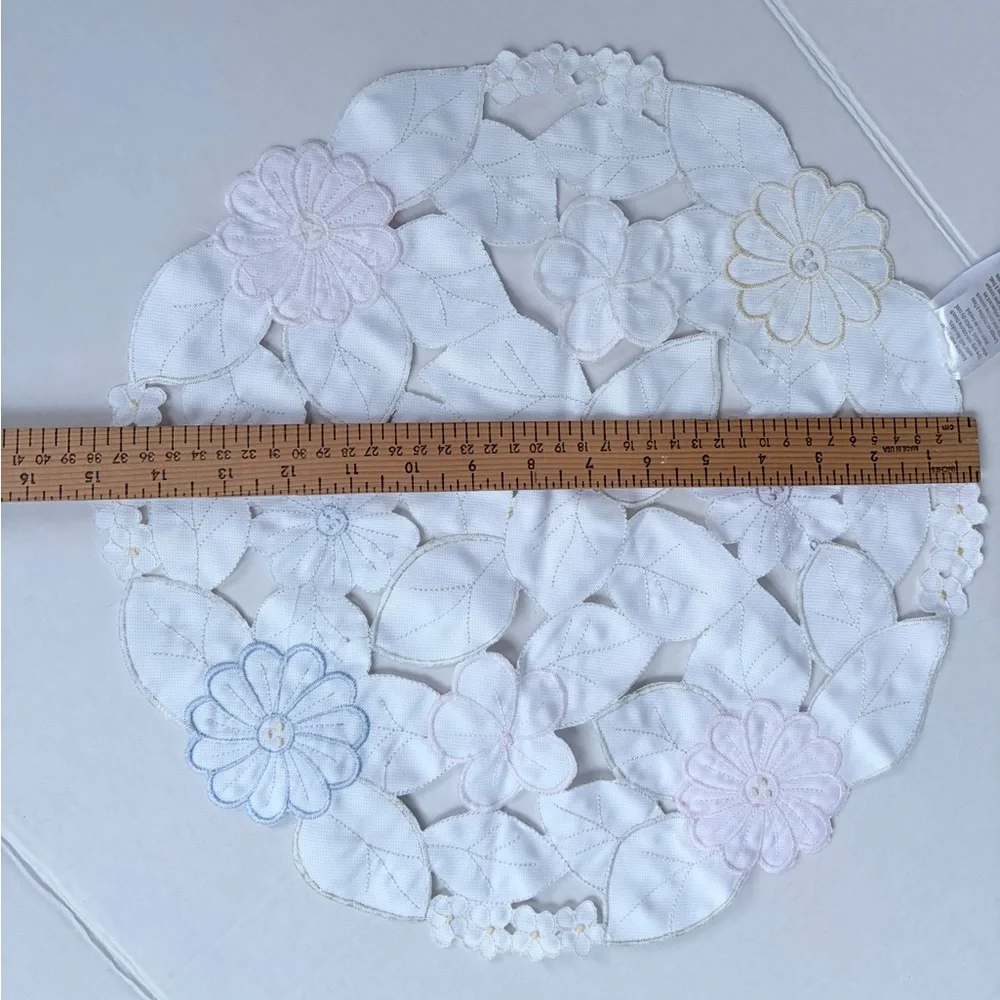 Floral Embroidered Round Doily Easter spring